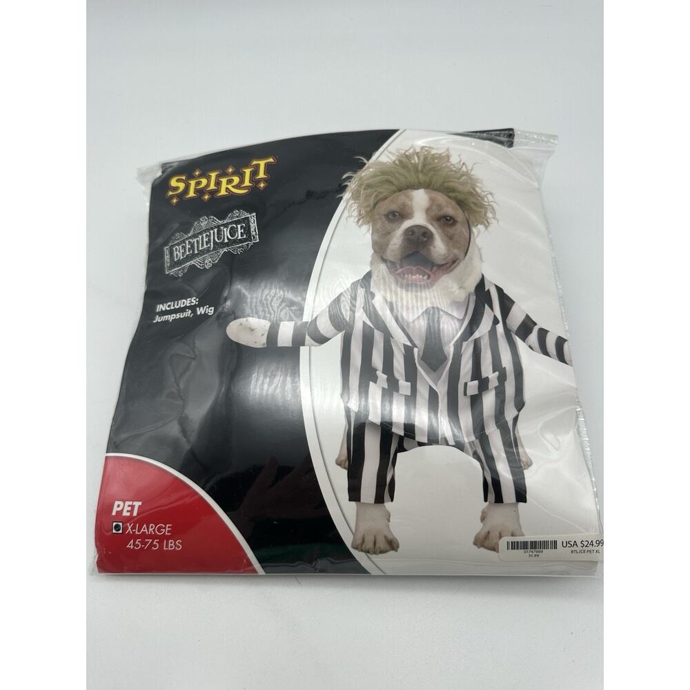 Spirit Halloween Pet Dog Beetlejuice Costume Size XL 45-75 Pounds